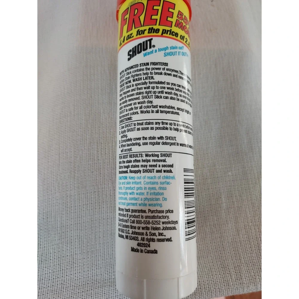 Shout Stick Vintage Laundry Stain‎ Remover 4.4 oz Stick Made in USA FULL